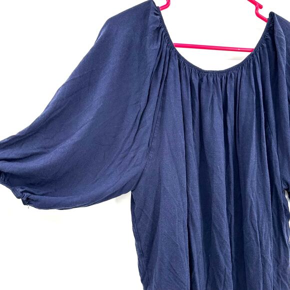 Talbots Size Medium Petite Blouse Blue Off The Shoulder Ruched Cottagecore - Picture 3 of 6